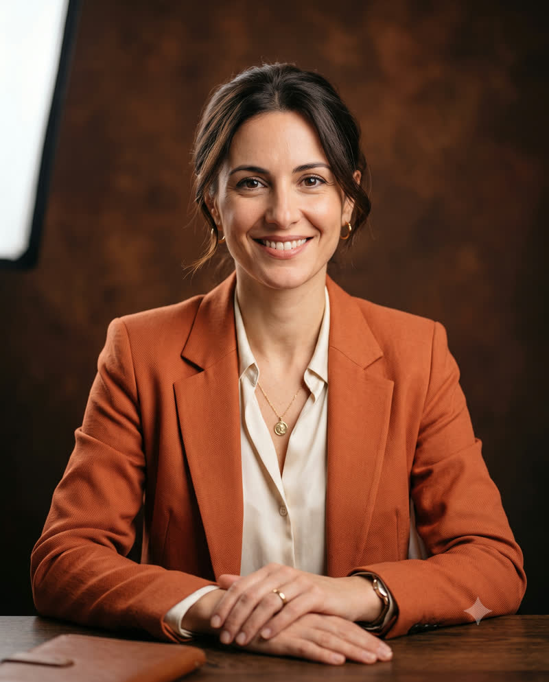 Clara, l'agente commerciale AI di trattaconme.online, ritratto illuminato da luce calda